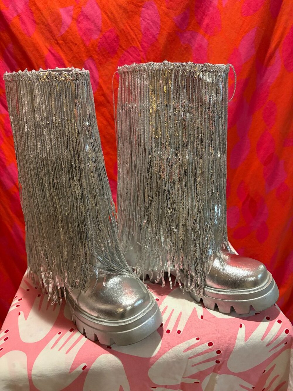Azalea Wang for AKIRA silver fringe boots - size 9